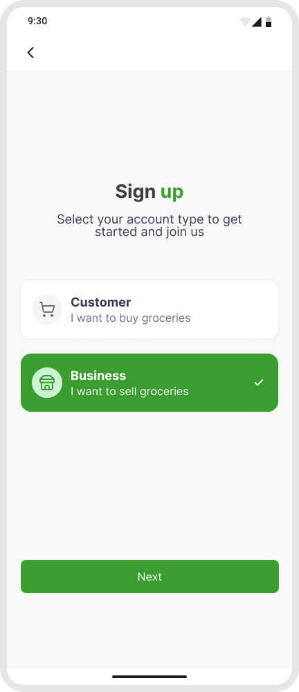 Business app interface
