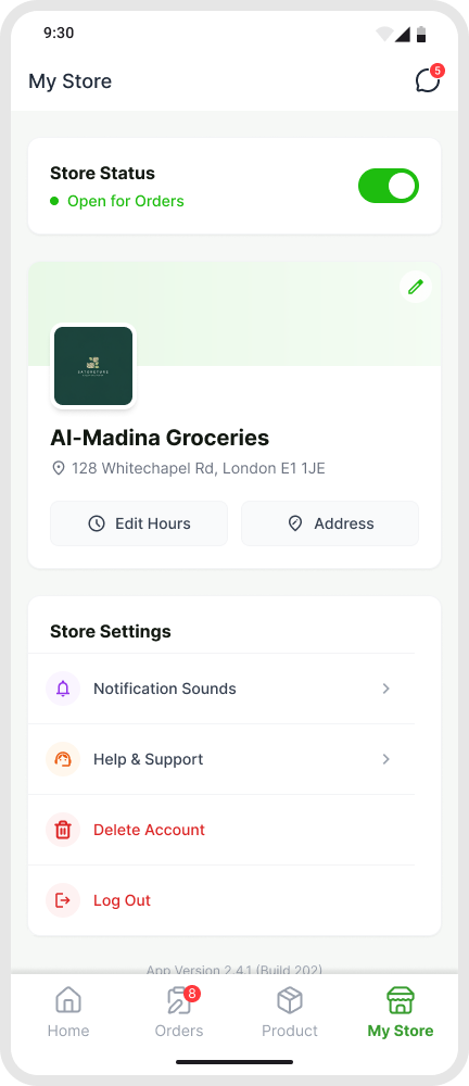 Business app interface