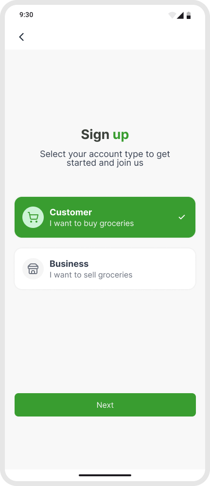 Customer app interface