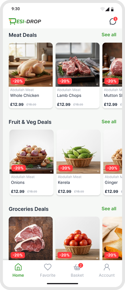 Customer app interface