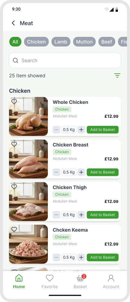Customer app interface