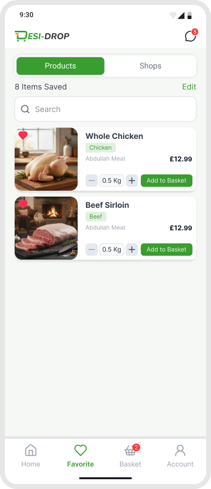 Customer app interface