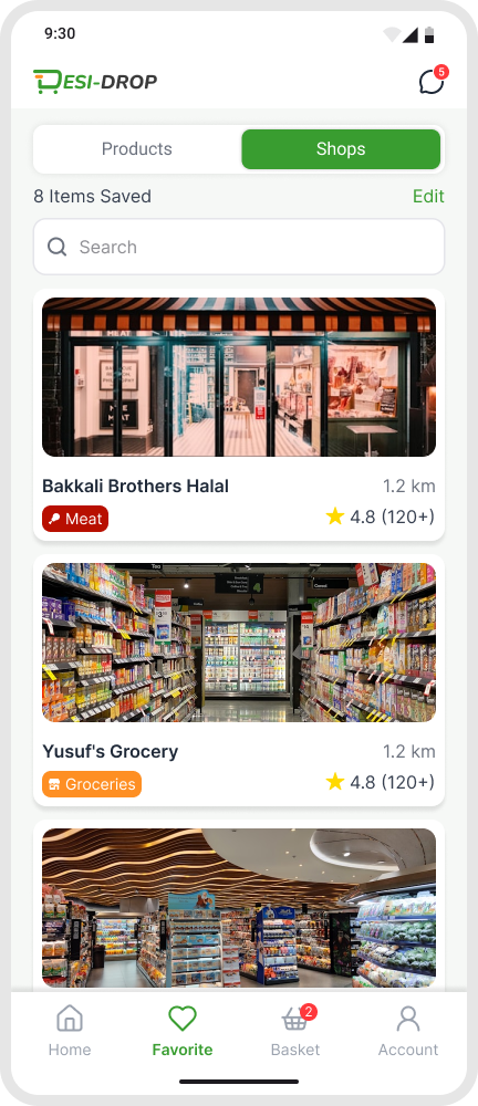 Customer app interface