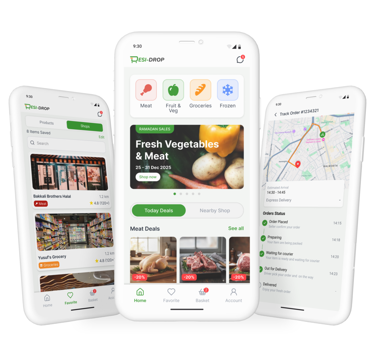 Shopper tracking a grocery delivery from local shops with Desi Drop